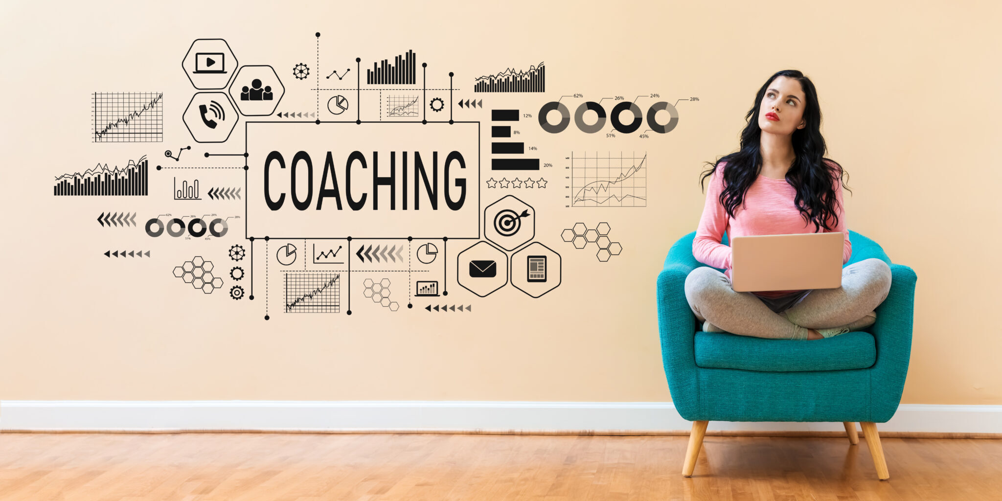 Coaching with young woman using a laptop computer